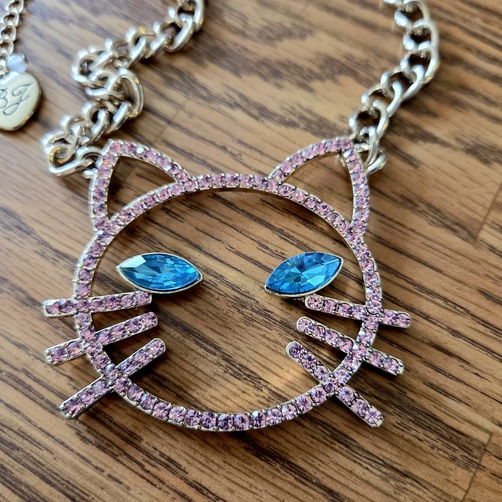 BETSEY JOHNSON "Just Kitten" Crystal Necklace WHIMSICAL! - Picture 2 of 8
